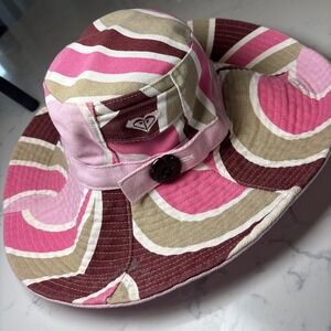 Roxy Oversized Brim Bucket Sun Hat 100% Cotton Hippie Boho Beach Shades Of Pink